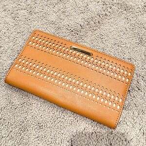 Stella & Dot Vegan Leather Tan Perforated Clutch Wallet NWOT